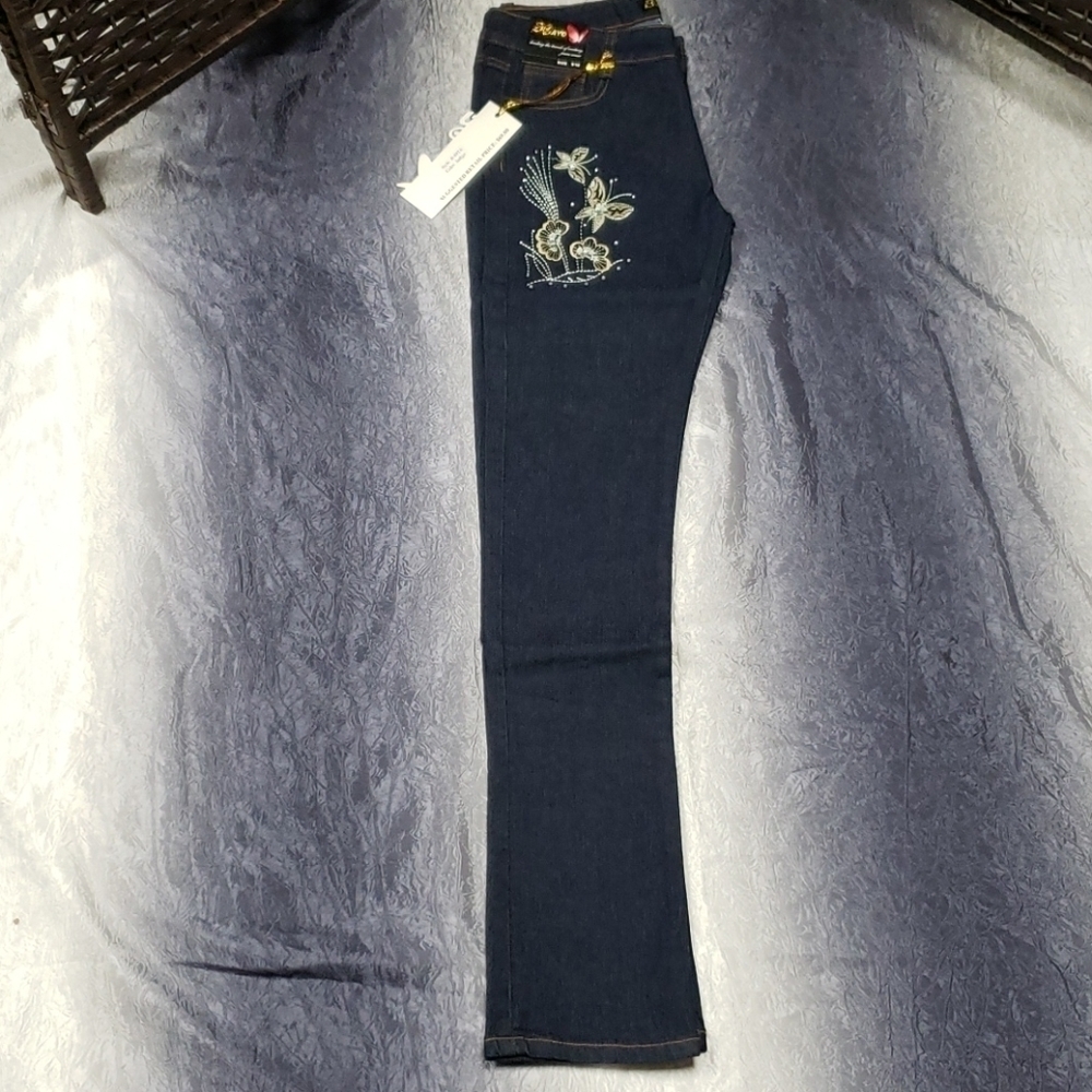 Dark Wash Cut Out Floral Butterfly Jeans